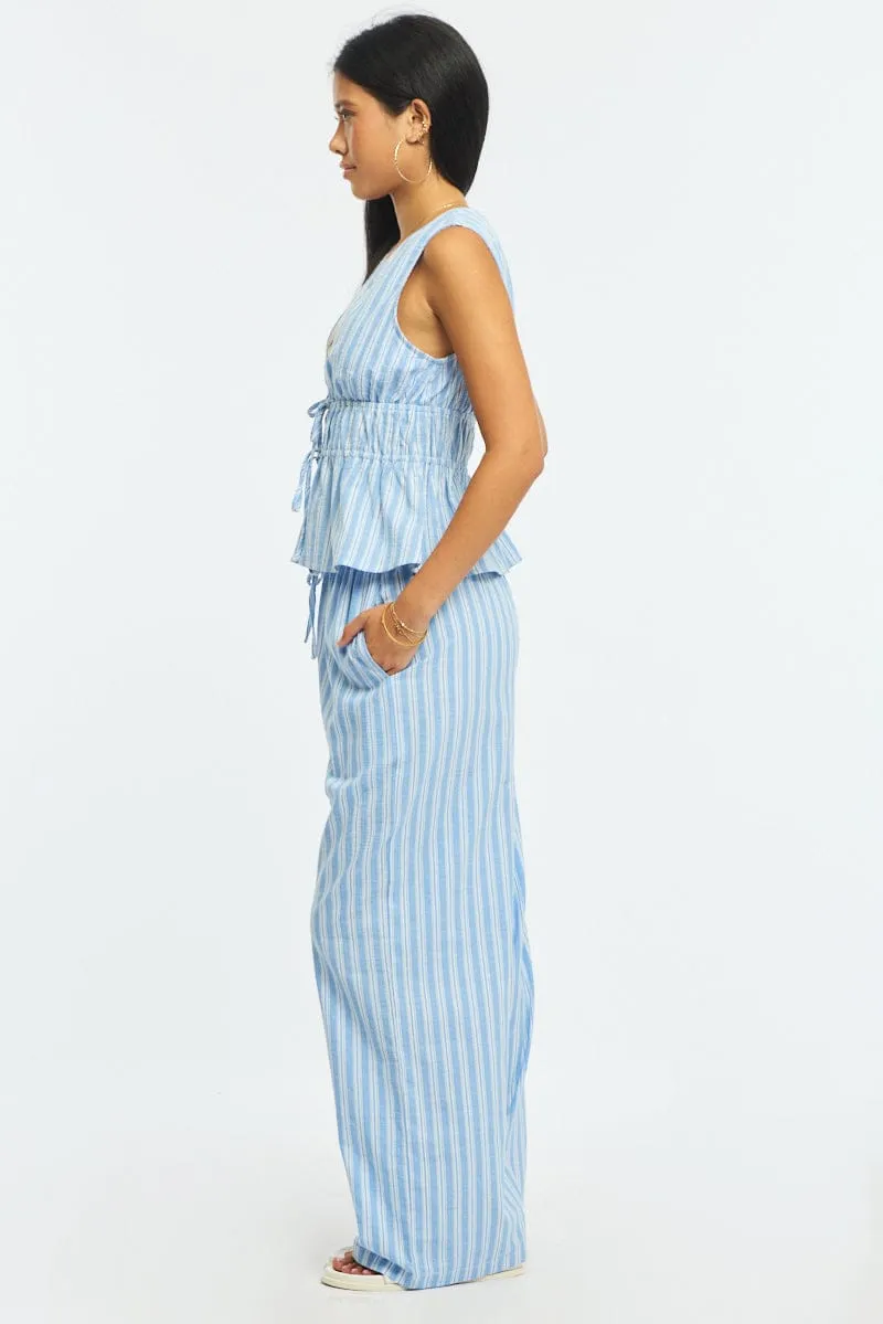 Blue Stripe Wide Leg Pants Elasticated Waist sold by Ally Fashion product image thumbnail 4