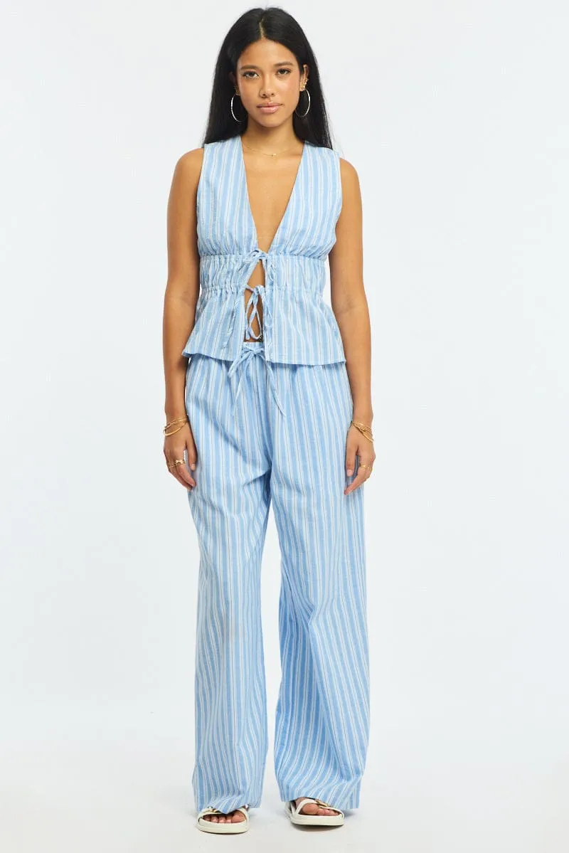 Blue Stripe Wide Leg Pants Elasticated Waist sold by Ally Fashion