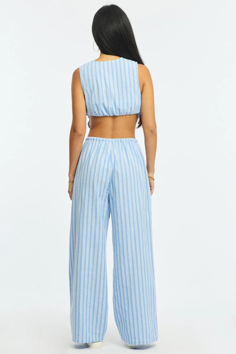 Blue Stripe Wide Leg Pants Elasticated Waist sold by Ally Fashion product image thumbnail 5