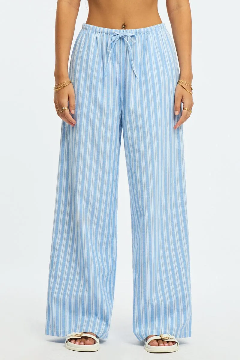 Blue Stripe Wide Leg Pants Elasticated Waist sold by Ally Fashion product image thumbnail 2