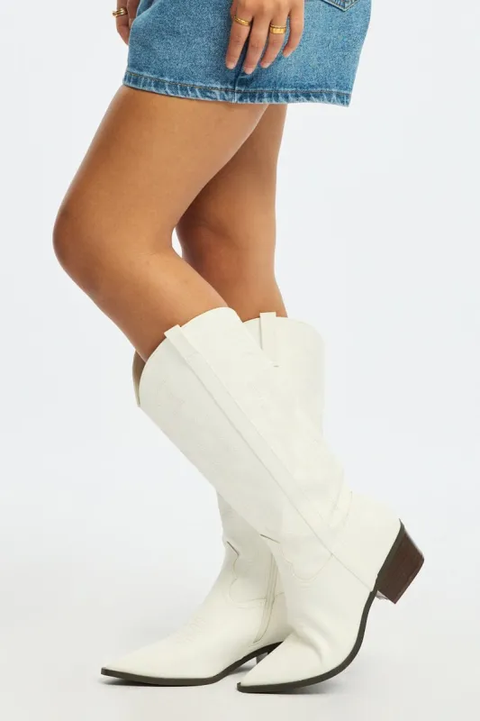White Embroidered Western Cowboy Boots sold by Ally Fashion