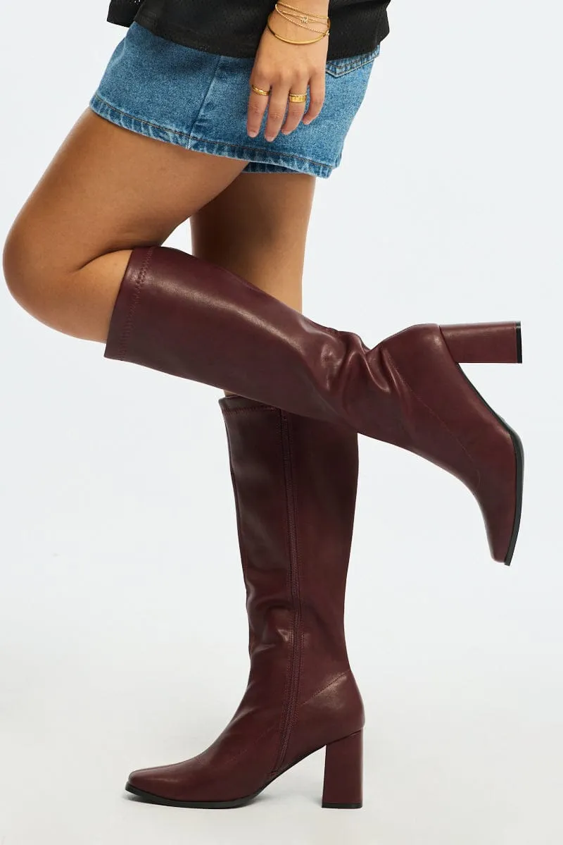 Red Knee High Boots sold by Ally Fashion