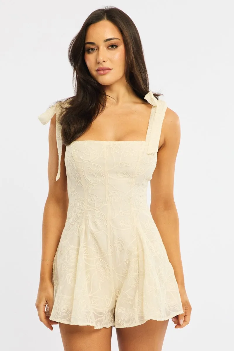 White Playsuit Textured Fabric sold by Ally Fashion