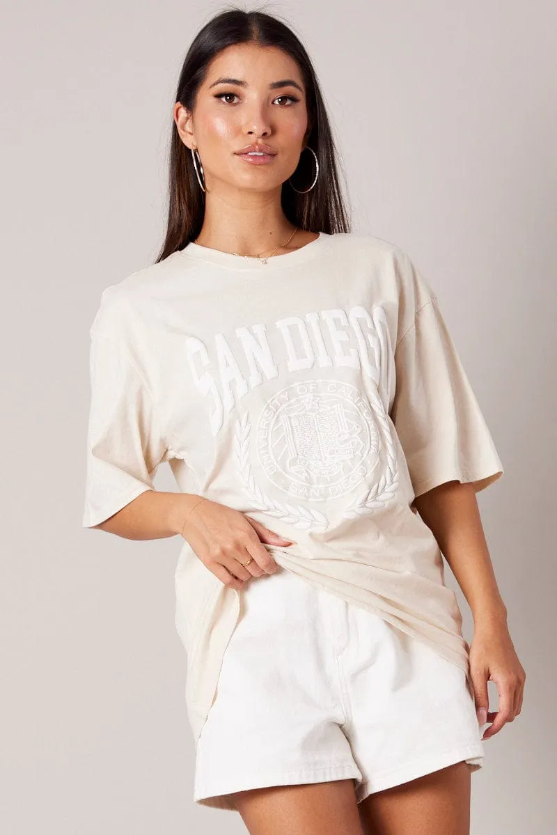 Beige Graphic Tee Short Sleeve sold by Ally Fashion product image thumbnail 3