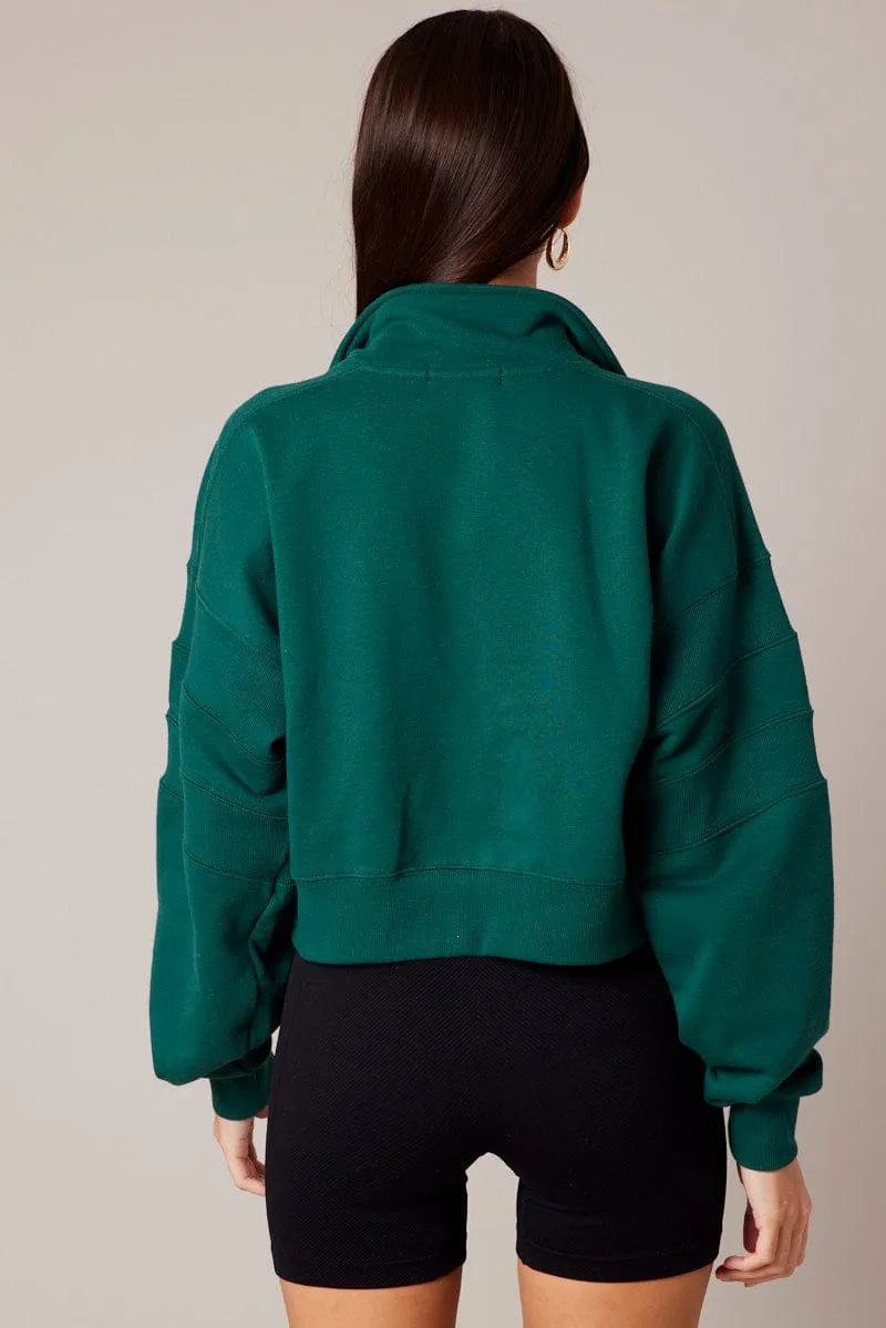 Green Zip Up Sweater Crop Long Sleeve High Neck sold by Ally Fashion product image thumbnail 5
