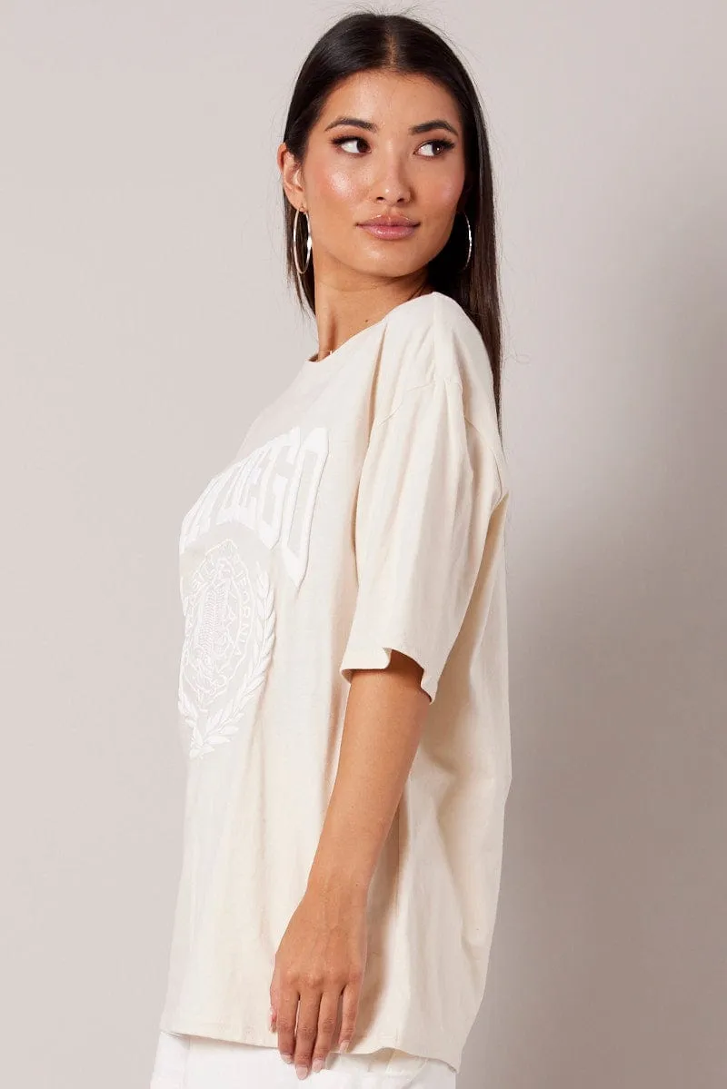 Beige Graphic Tee Short Sleeve sold by Ally Fashion product image thumbnail 4