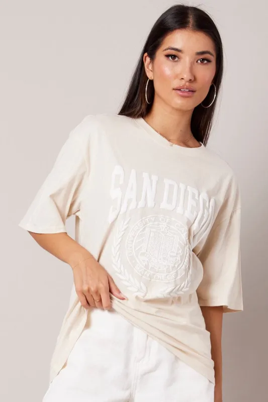 Beige Graphic Tee Short Sleeve sold by Ally Fashion