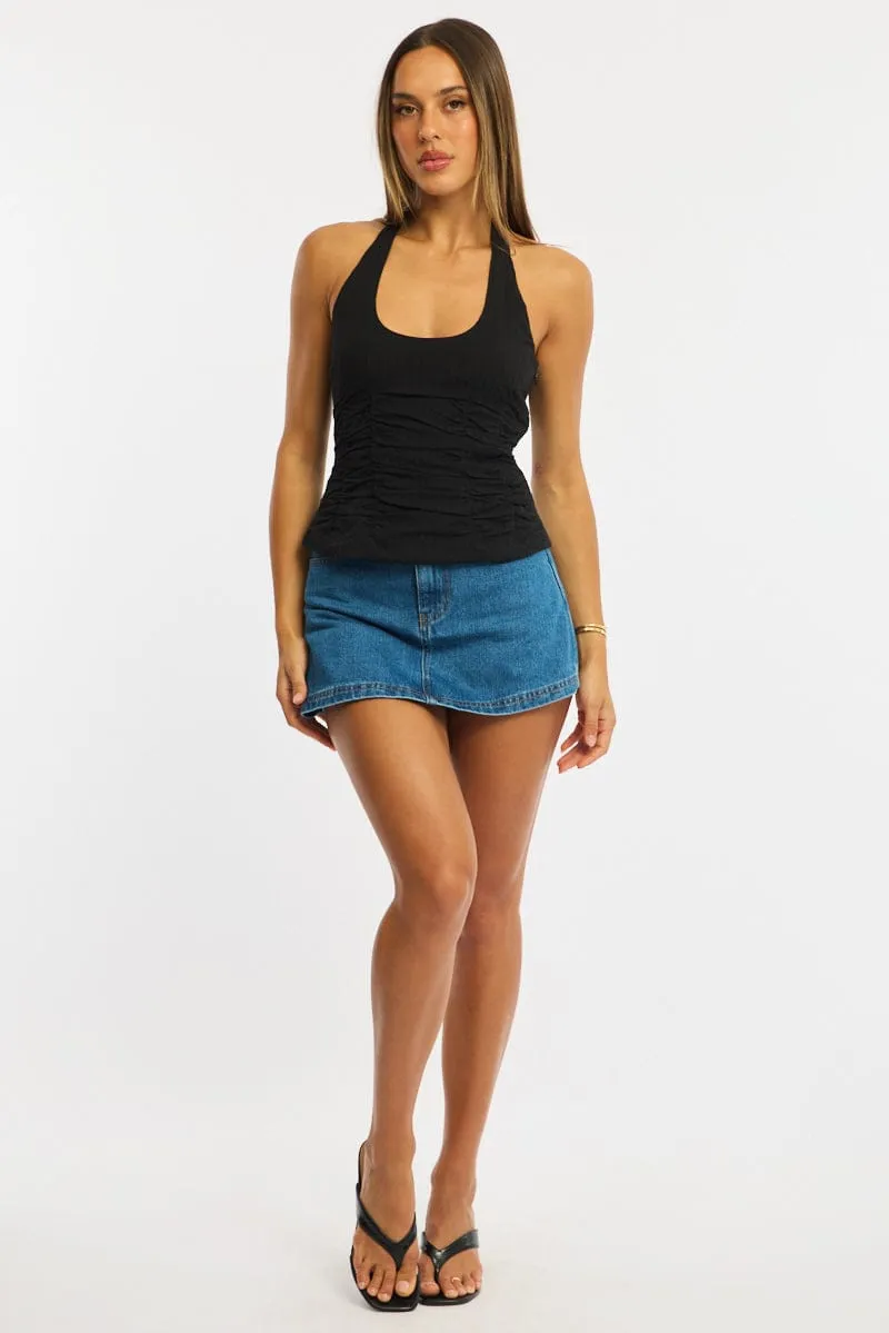 Black Halter Top Sleeveless Gathered Textured Cotton sold by Ally Fashion product image thumbnail 2