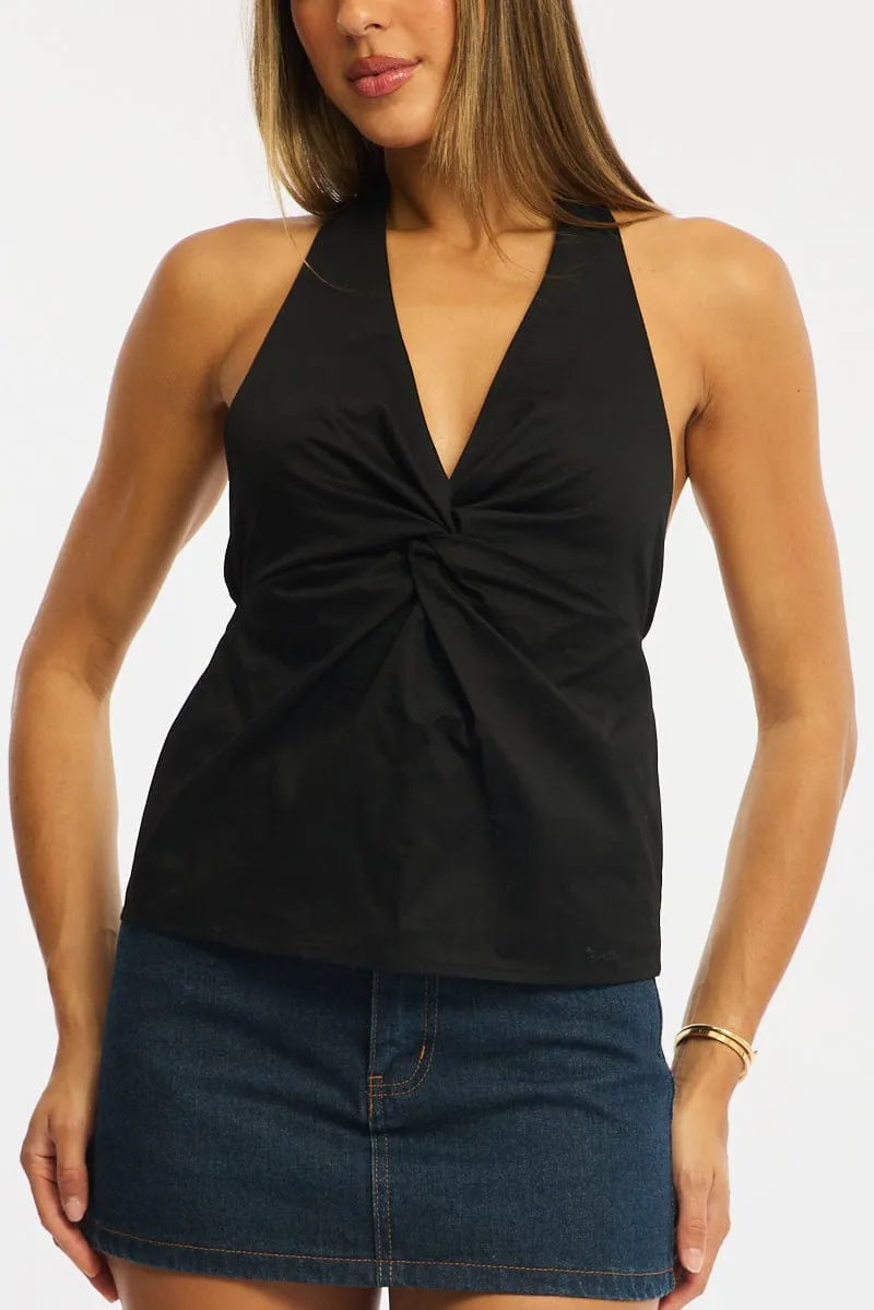 Black Twist Halter Top Sleeveless Cotton Poplin sold by Ally Fashion product image thumbnail 5