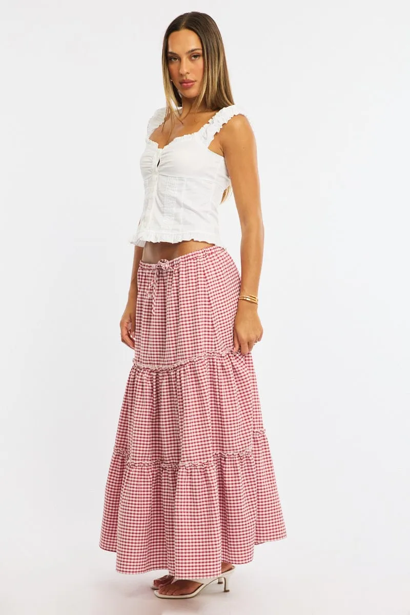 Red Check Tiered Maxi Skirt Elastic Waist Lined sold by Ally Fashion product image thumbnail 4