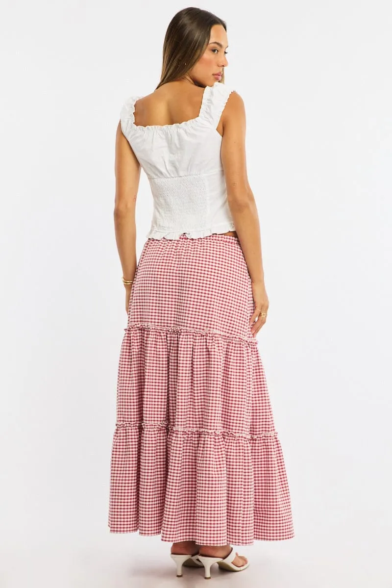 Red Check Tiered Maxi Skirt Elastic Waist Lined sold by Ally Fashion product image thumbnail 5
