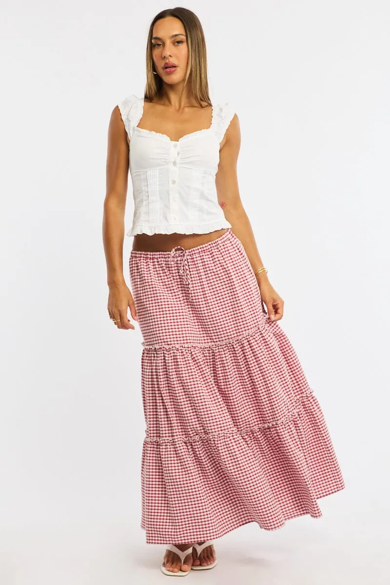 Red Check Tiered Maxi Skirt Elastic Waist Lined sold by Ally Fashion product image thumbnail 3