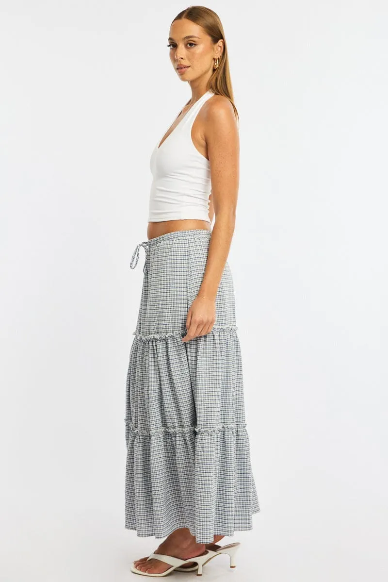 Blue Check Tiered Maxi Skirt Elastic Waist Lined sold by Ally Fashion product image thumbnail 4