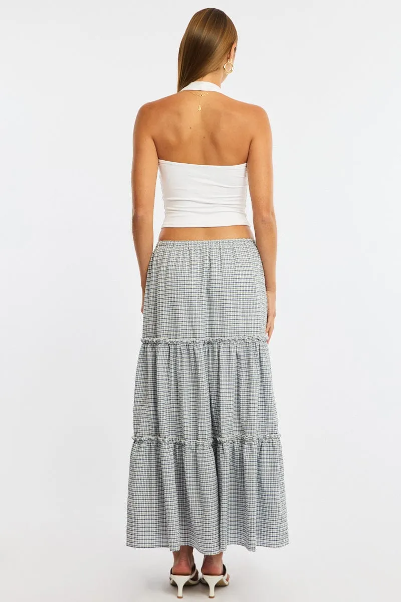 Blue Check Tiered Maxi Skirt Elastic Waist Lined sold by Ally Fashion product image thumbnail 5