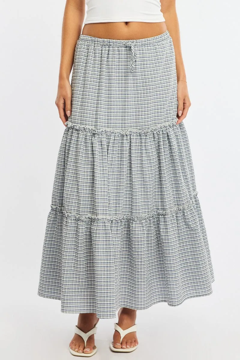 Blue Check Tiered Maxi Skirt Elastic Waist Lined sold by Ally Fashion product image thumbnail 2