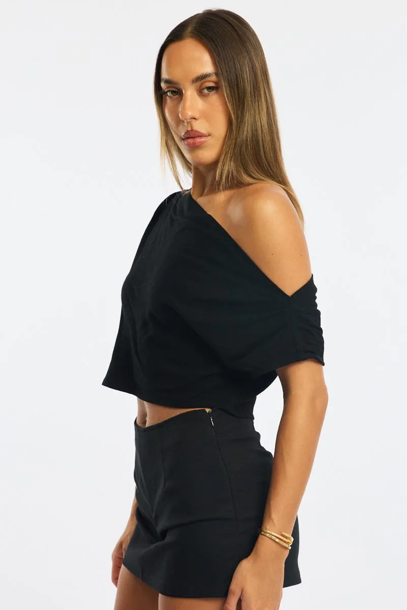 Black Off Shoulder Top Linen Blend sold by Ally Fashion product image thumbnail 3
