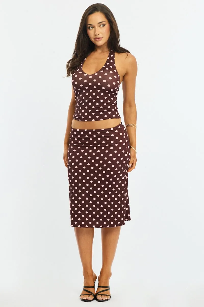 Red Polka Dot Midi Skirt Mid Rise Lined sold by Ally Fashion product image thumbnail 3