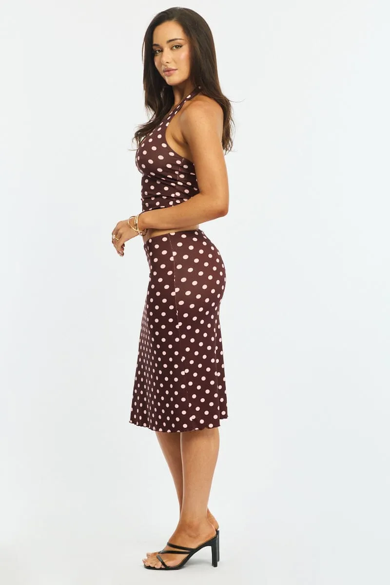 Red Polka Dot Midi Skirt Mid Rise Lined sold by Ally Fashion product image thumbnail 4