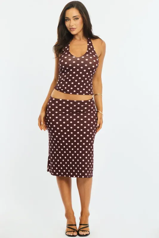 Red Polka Dot Midi Skirt Mid Rise Lined made by Ally Fashion