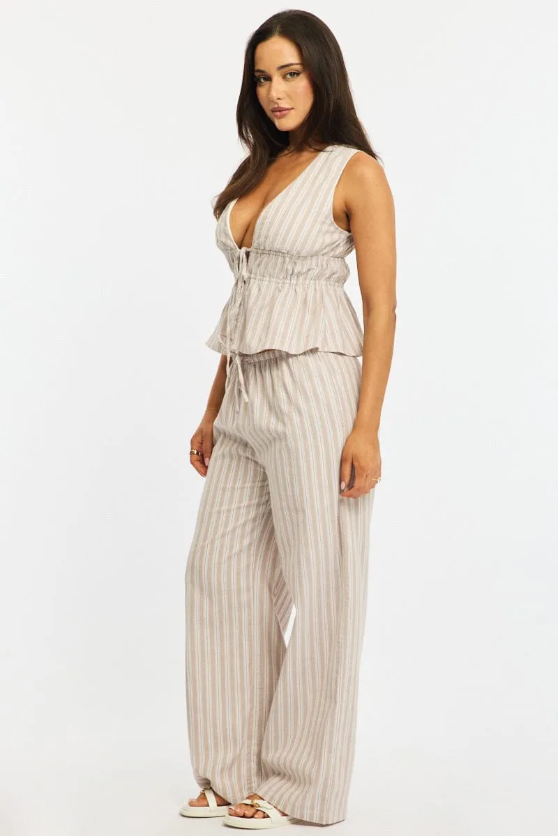 Beige Stripe Wide Leg Pants Elasticated Waist sold by Ally Fashion product image thumbnail 4