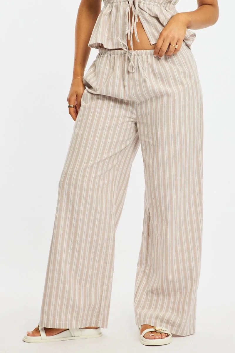Beige Stripe Wide Leg Pants Elasticated Waist sold by Ally Fashion product image thumbnail 2
