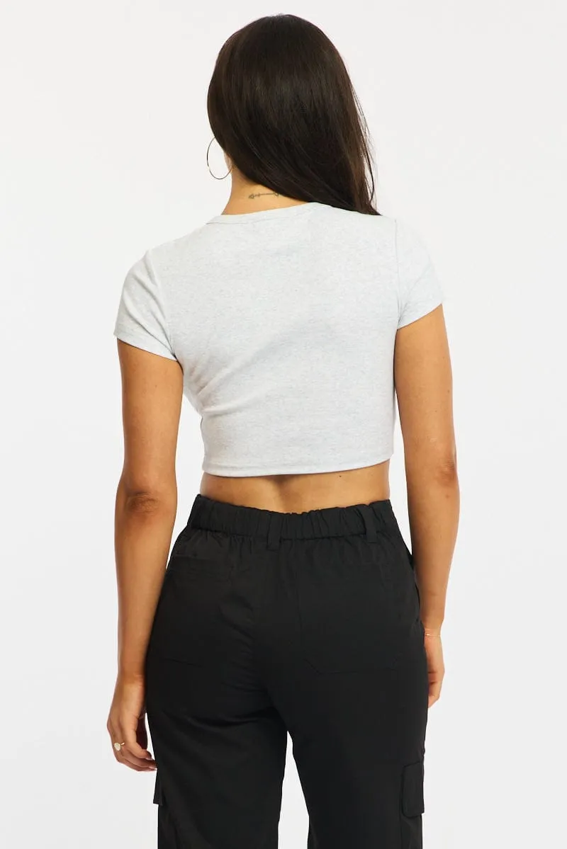 Grey Cropped T-shirt Short Sleeve Crew Neck sold by Ally Fashion product image thumbnail 4