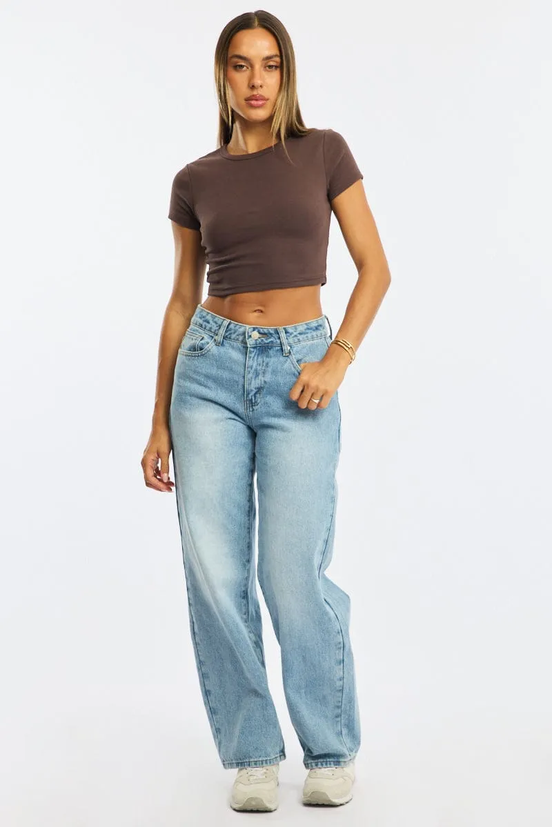 Brown Cropped T-shirt Short Sleeve Crew Neck sold by Ally Fashion product image thumbnail 2