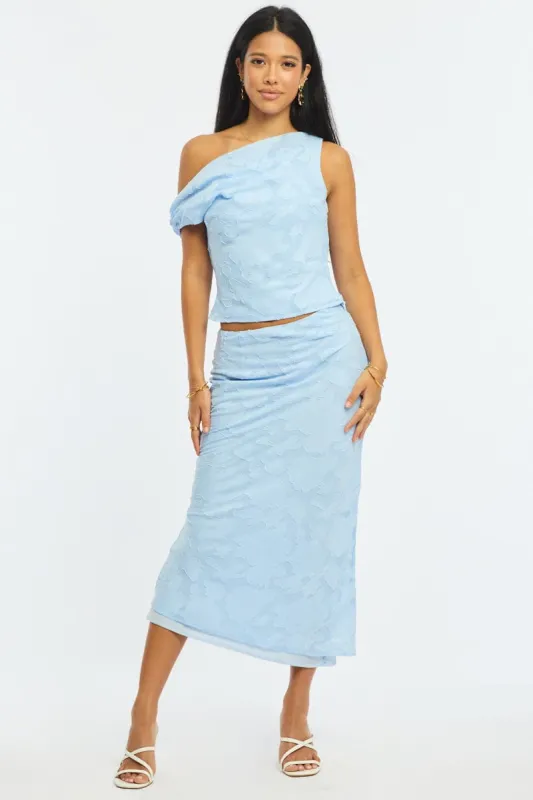 Blue Maxi Skirt High Rise Textured Lined sold by Ally Fashion