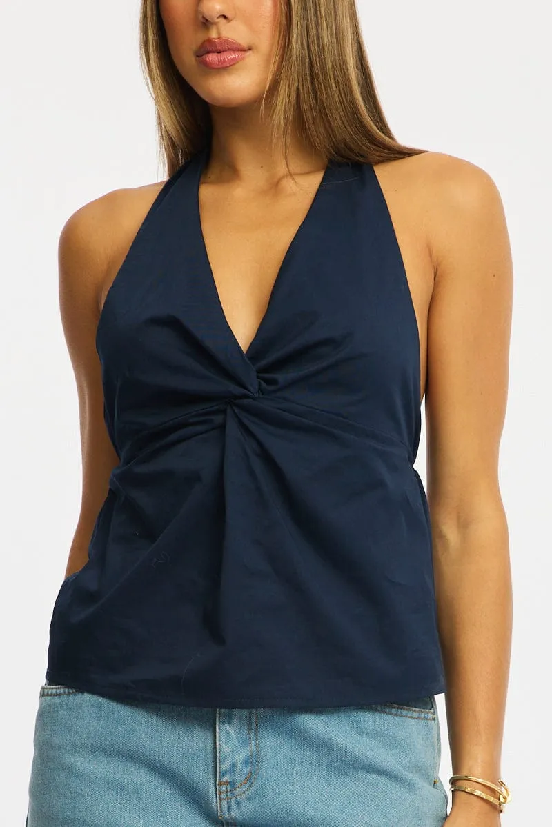 Blue Twist Halter Top Sleeveless Cotton Poplin sold by Ally Fashion product image thumbnail 5