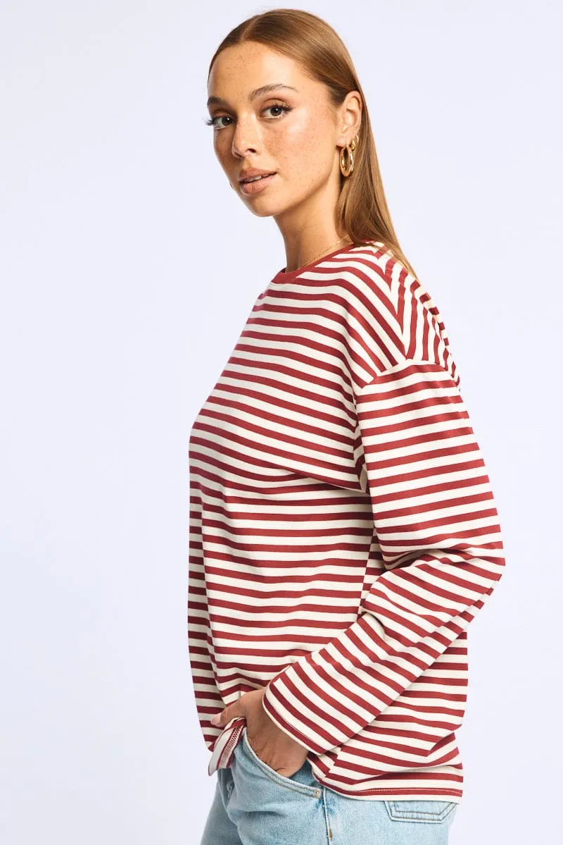 Red Stripe Striped Top Crew Neck Long Sleeve sold by Ally Fashion product image thumbnail 3