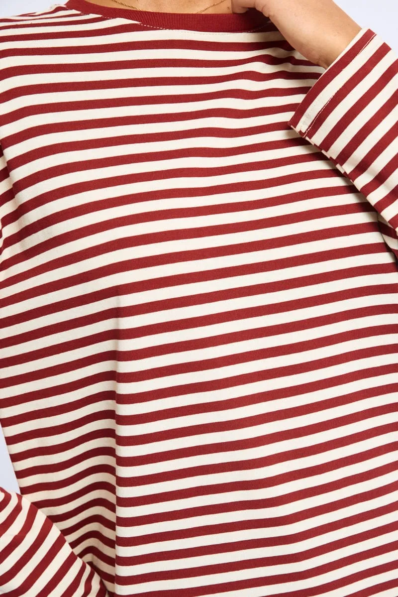 Red Stripe Striped Top Crew Neck Long Sleeve sold by Ally Fashion product image thumbnail 5