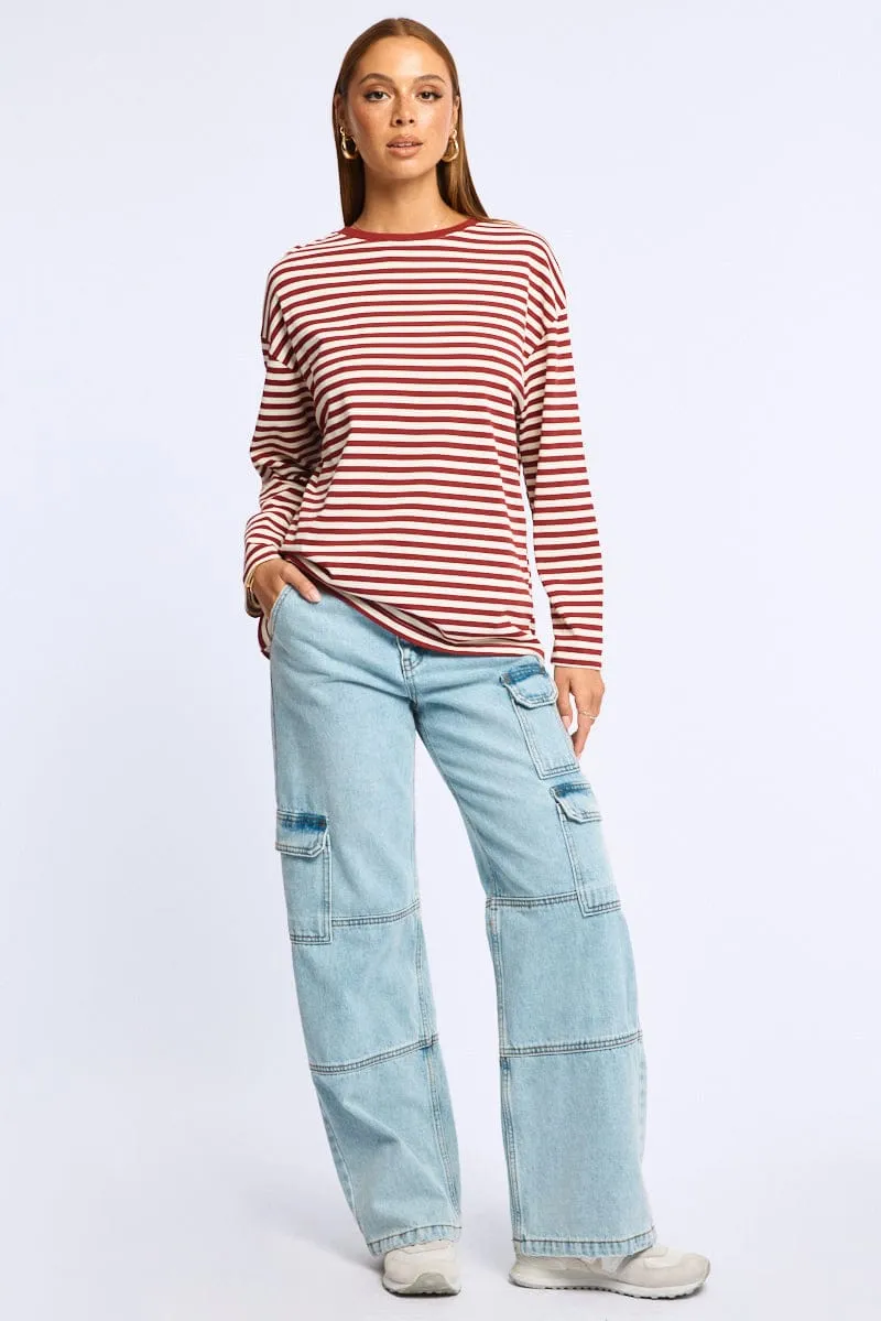 Red Stripe Striped Top Crew Neck Long Sleeve sold by Ally Fashion product image thumbnail 2