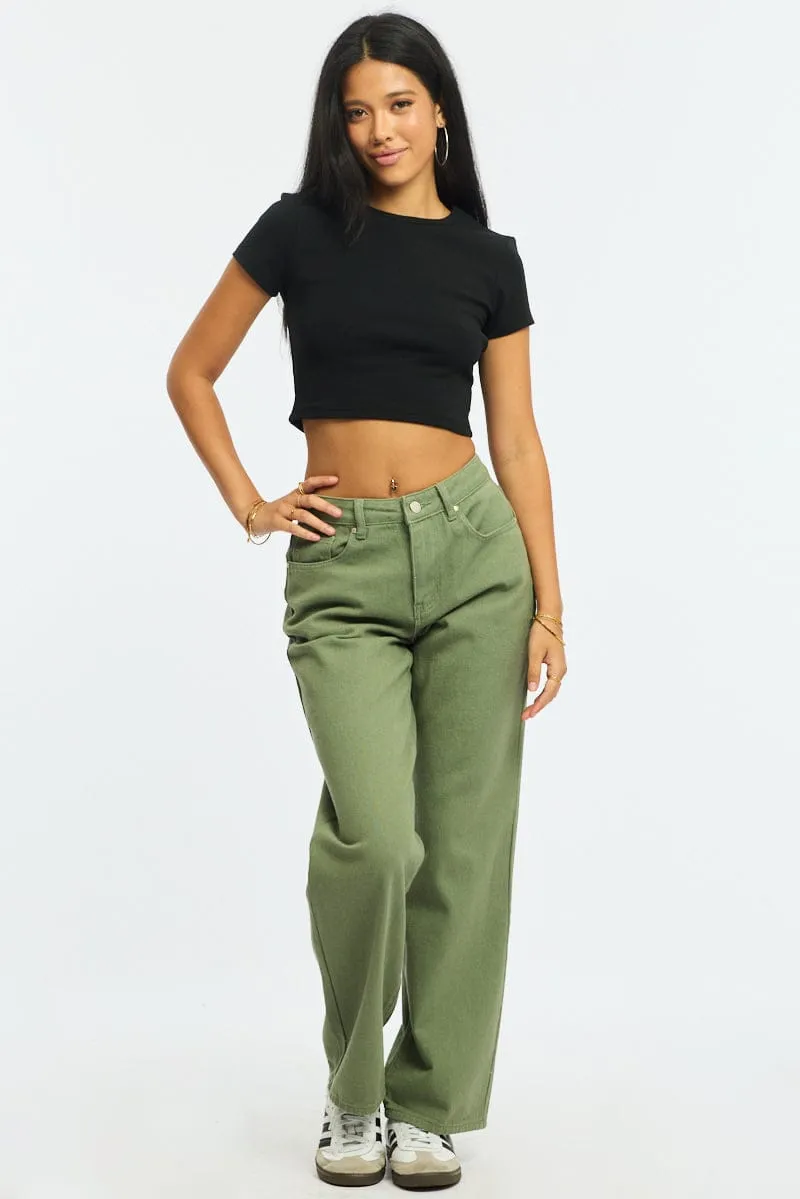 Green Wide Leg Jeans Mid Rise sold by Ally Fashion product image thumbnail 3