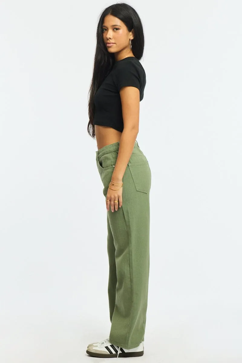 Green Wide Leg Jeans Mid Rise sold by Ally Fashion product image thumbnail 4
