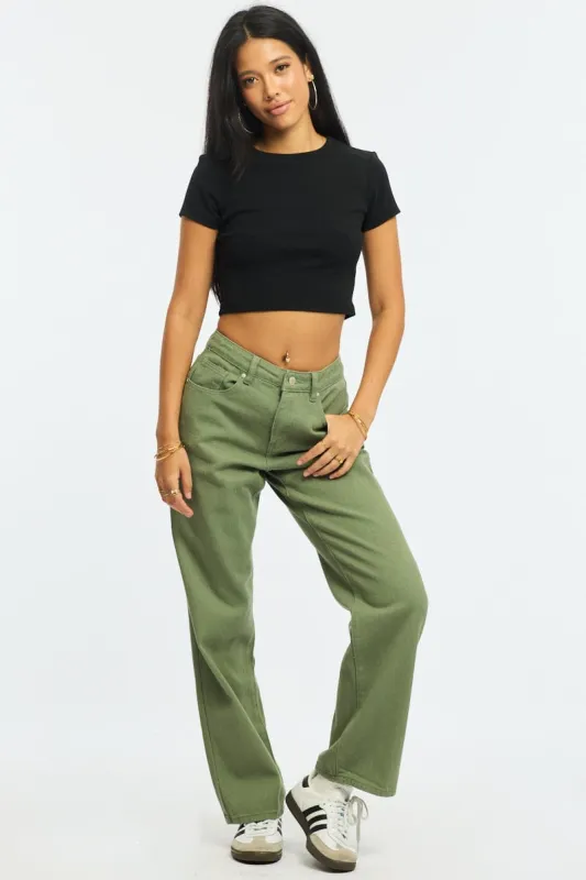 Green Wide Leg Jeans Mid Rise sold by Ally Fashion