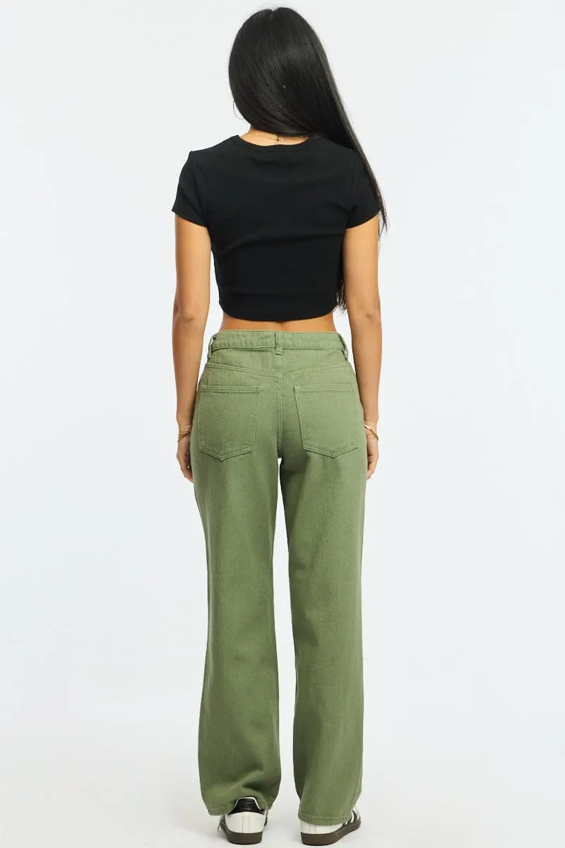 Green Wide Leg Jeans Mid Rise sold by Ally Fashion product image thumbnail 5