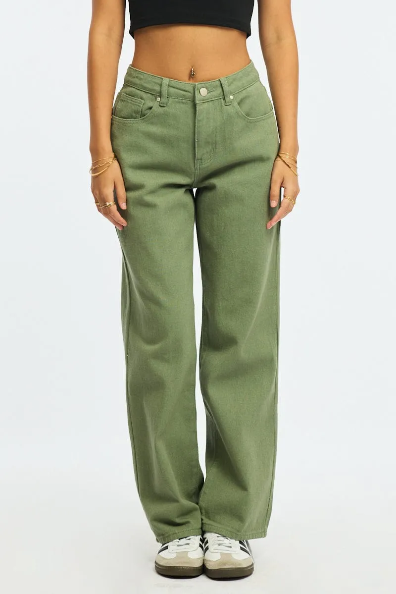 Green Wide Leg Jeans Mid Rise sold by Ally Fashion product image thumbnail 2