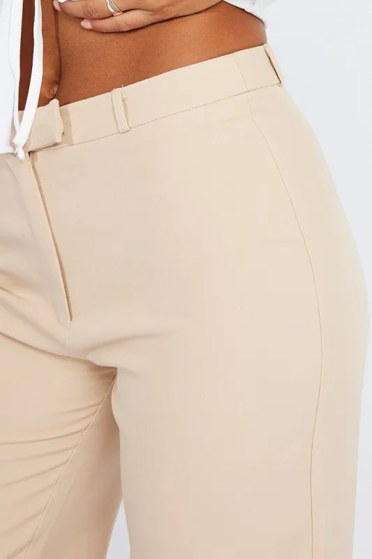 Beige Straight Fit Pants Mid Rise sold by Ally Fashion