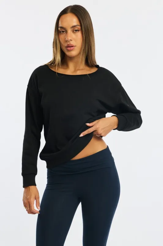 Black Off Shoulder Sweater Long Sleeve made by Ally Fashion