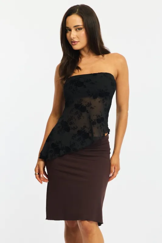 Brown Midi Skirt Mid Rise Lined sold by Ally Fashion