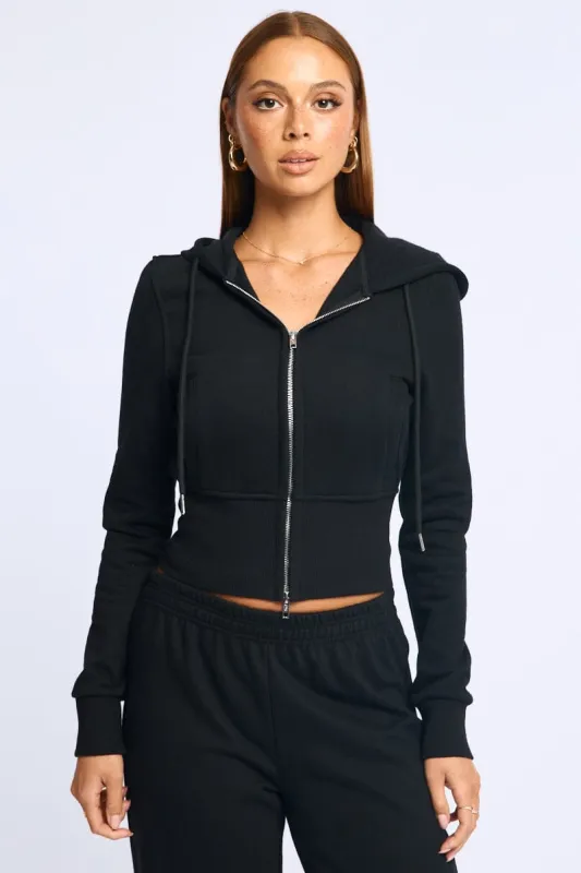 Black Zip Through Hoodie made by Ally Fashion