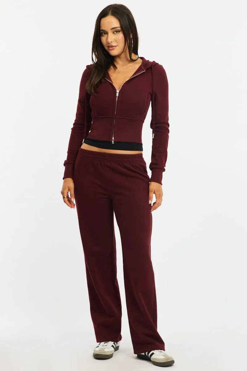 Red Track Pants Wide Leg sold by Ally Fashion product image thumbnail 3