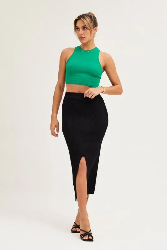 Black Slit Knit Midi Skirt sold by Ally Fashion