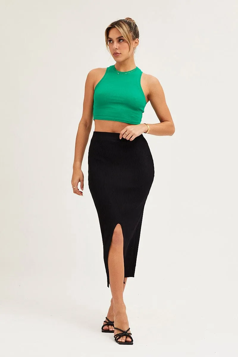 Black Slit Knit Midi Skirt sold by Ally Fashion