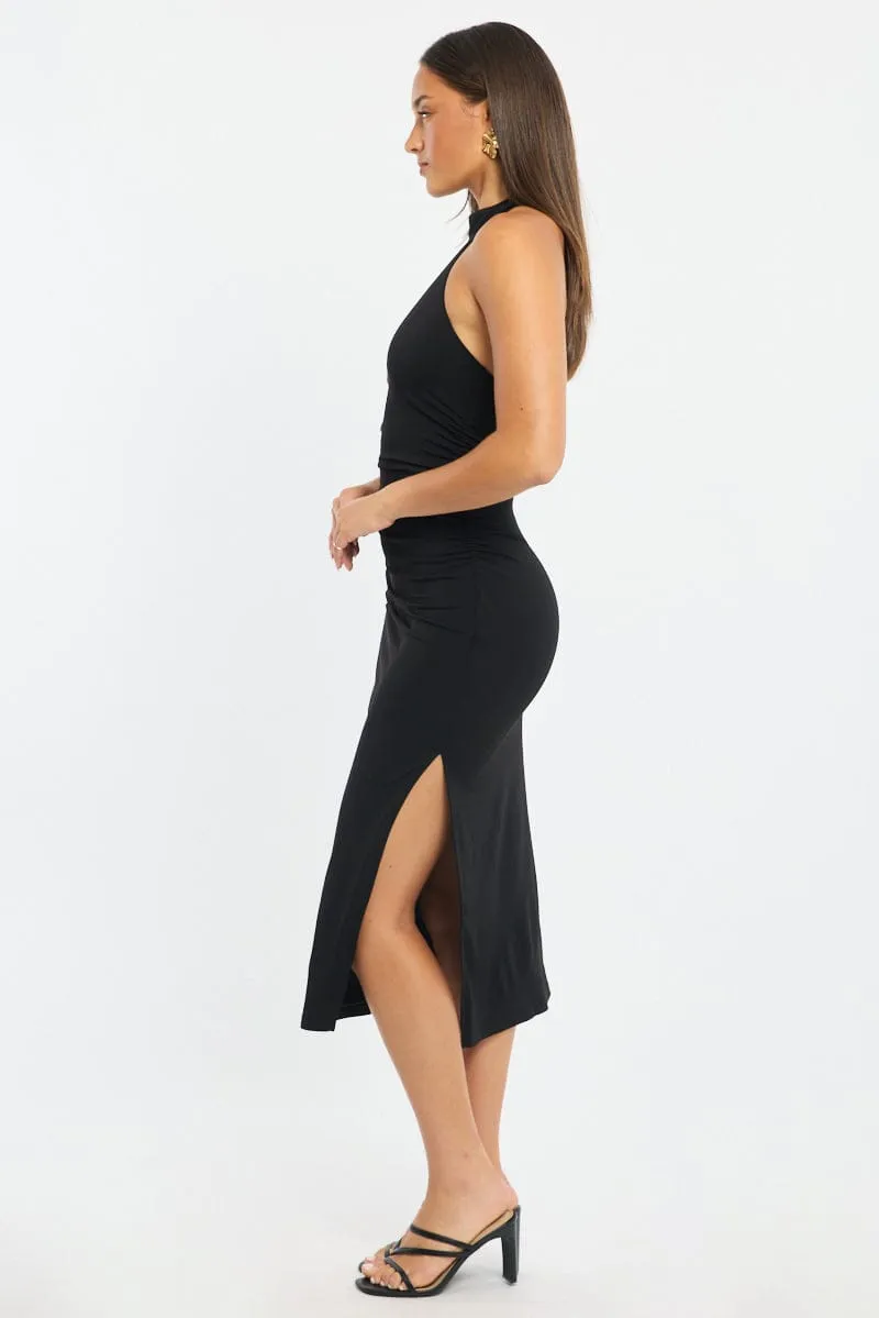Black Bodycon Dress High Neck Side Ruched sold by Ally Fashion product image thumbnail 3