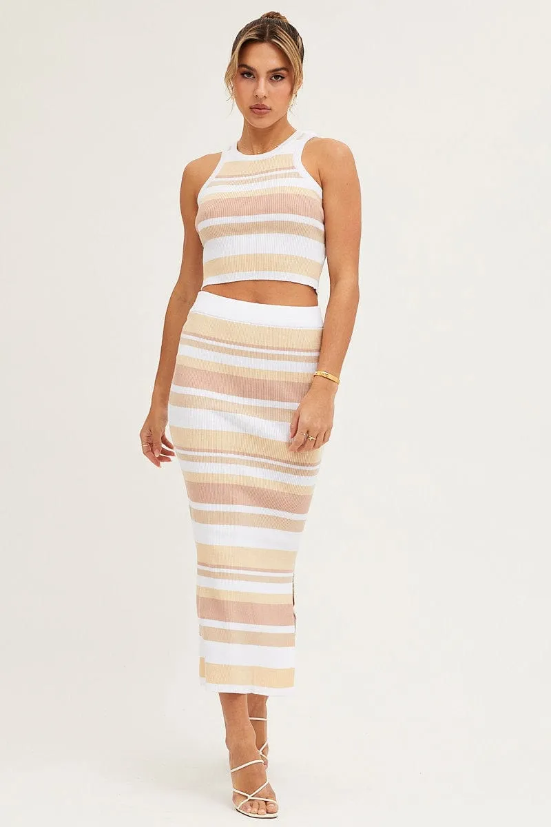 Stripe High Waist Side Split Knit Midi Skirt sold by Ally Fashion product image thumbnail 2