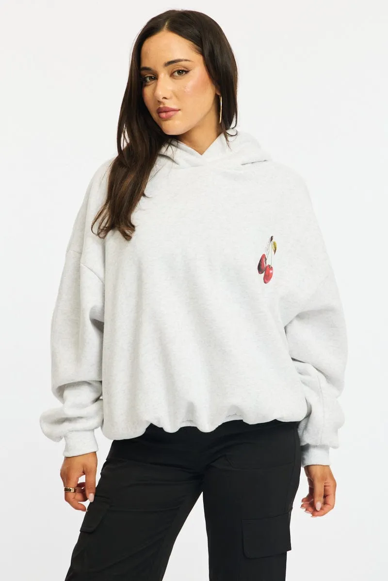 Grey Graphic Hoodie Sweater Long Sleeve sold by Ally Fashion