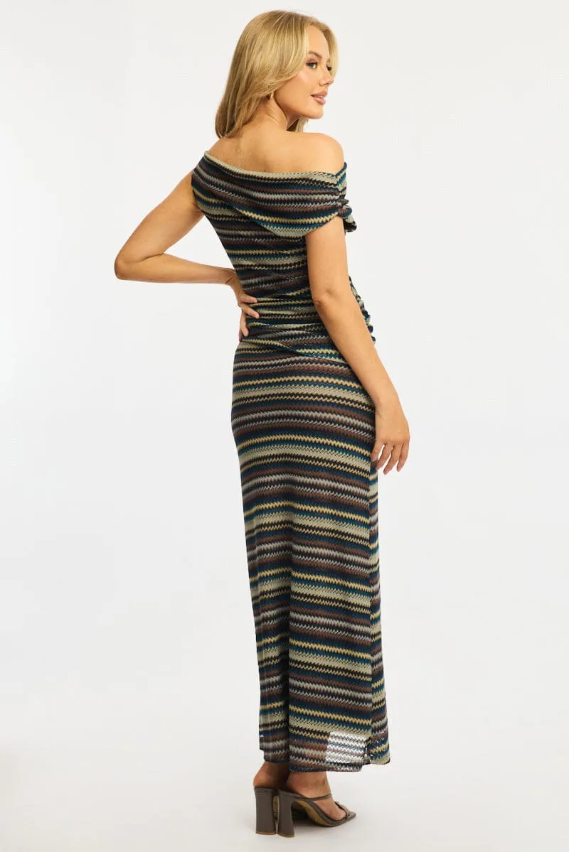 Grey Stripe Bodycon Dress Off Shoulder sold by Ally Fashion product image thumbnail 4