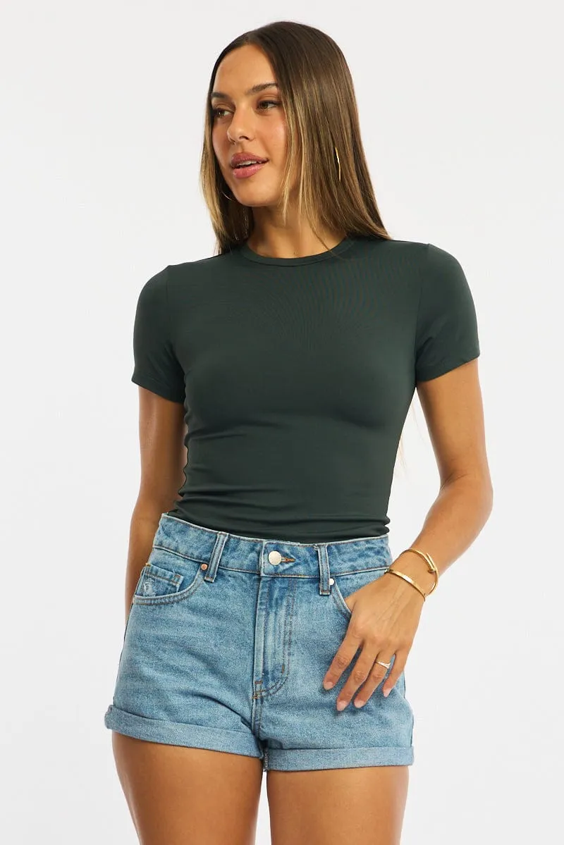 Green Supersoft Crew Neck Short Sleeve sold by Ally Fashion