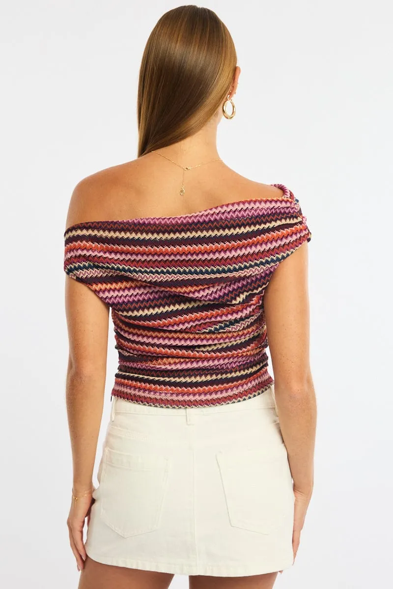 Red Stripe Asymmetric Top Sleeveless One Shoulder Textured sold by Ally Fashion product image thumbnail 4
